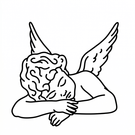 The artwork features a sleeping cherub.