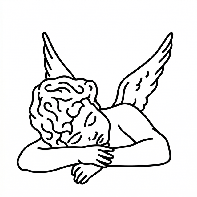 The artwork features a sleeping cherub.