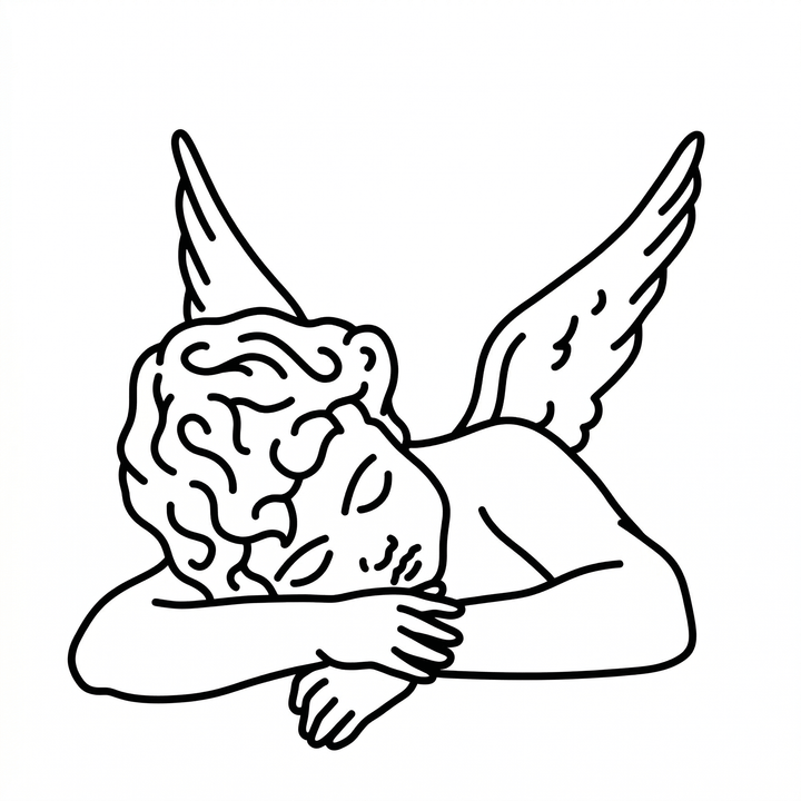 The artwork features a sleeping cherub.