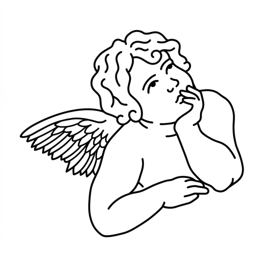 The artwork features a pensive cherub.
