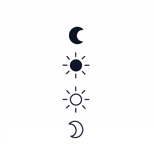The artwork features vertical moon and sun phases.