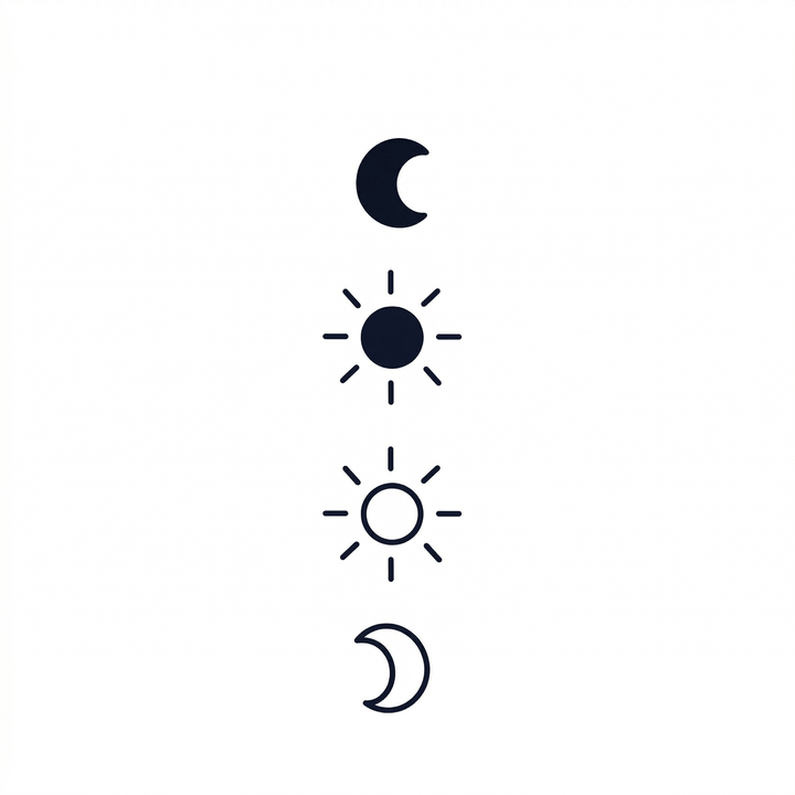 The artwork features vertical moon and sun phases.