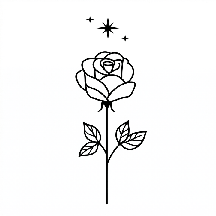 The artwork features rose with three sparkles.