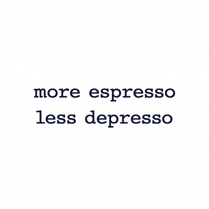 Temporary tattoo reading “more espresso less depresso” in typewriter lettering