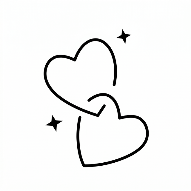 The artwork features interlocking hearts with sparkles.
