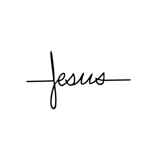 The cursive word “Jesus” is integrated with a cross, using the long downstroke of the J as the vertical arm.