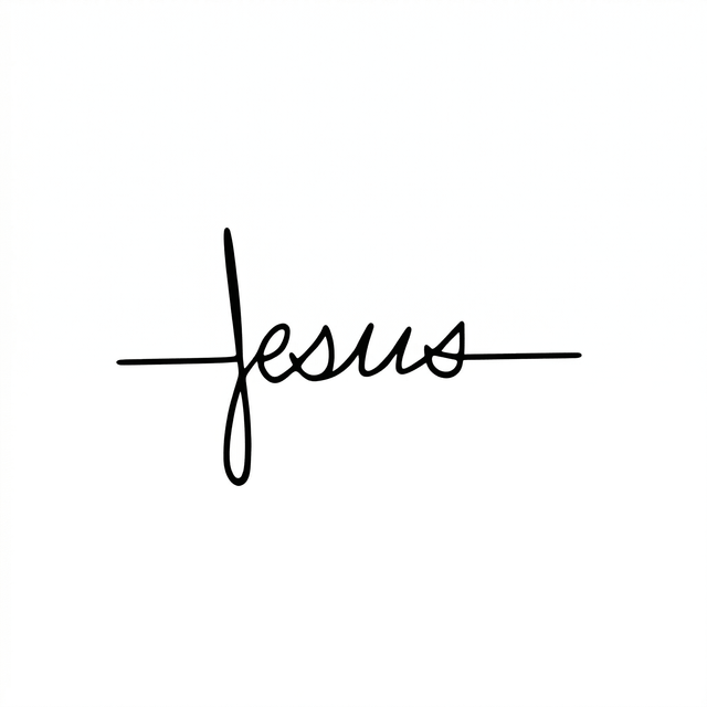 The cursive word “Jesus” is integrated with a cross, using the long downstroke of the J as the vertical arm.