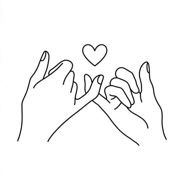 The artwork features minimal pinky promise hands.