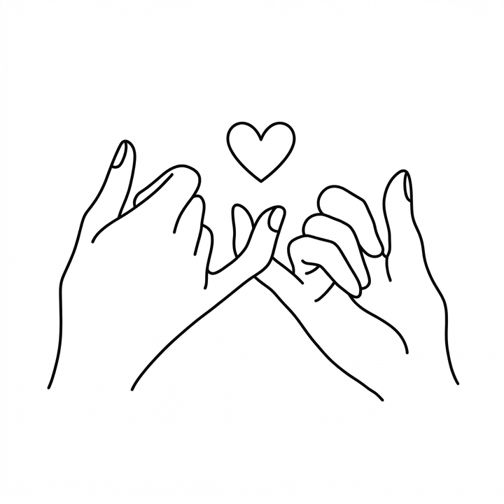 The artwork features minimal pinky promise hands.