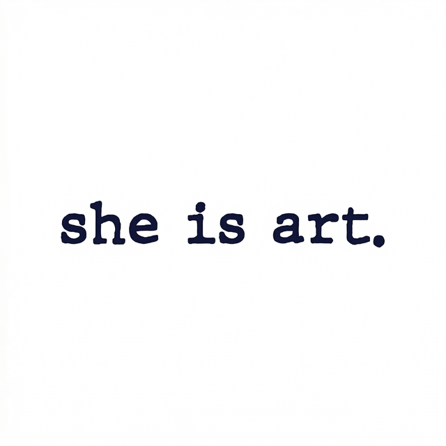 The artwork presents the visible text “she is art.” as a lettering composition.