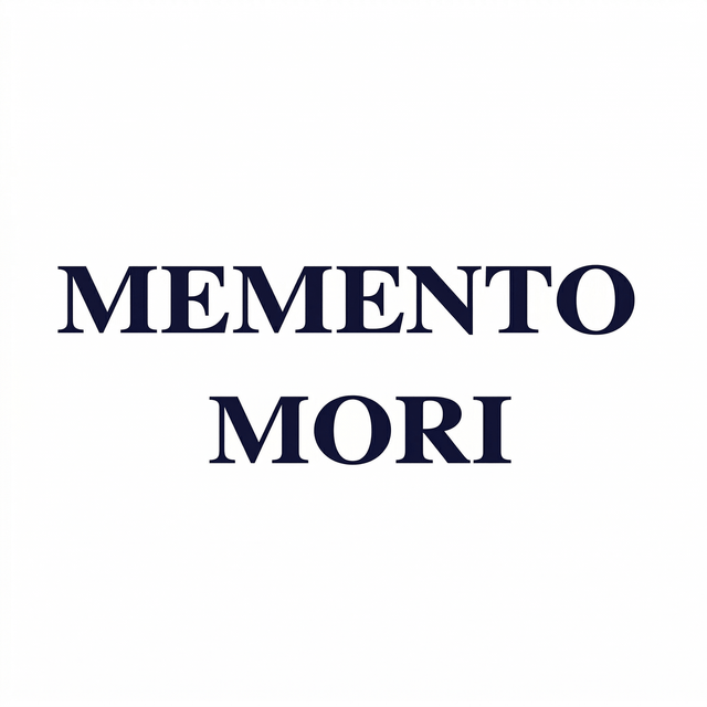 The artwork presents the visible text “MEMENTO MORI” as a lettering composition.