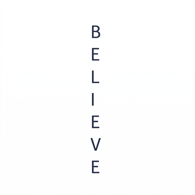 The artwork presents the visible text “BELIEVE” as a lettering composition.