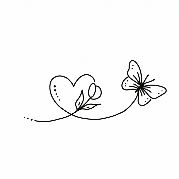 The artwork features a rose heart and butterfly line.