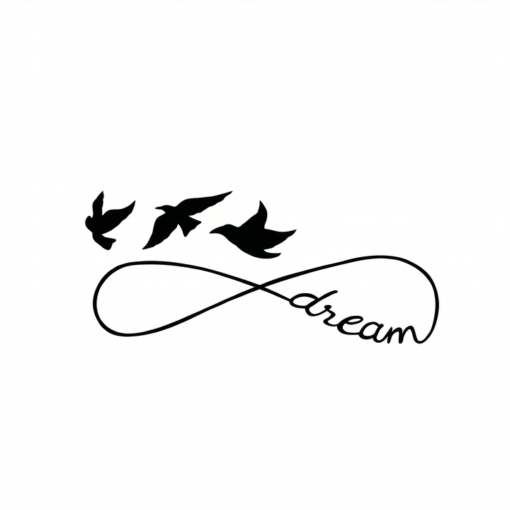 Endless Dream Birds temporary tattoo with infinity symbol and birds and the words “dream”