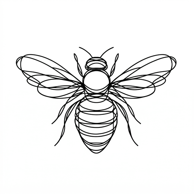 The artwork features a front-view fine-line bee.