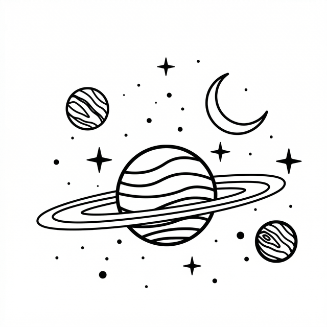 The artwork features saturn moon and planets.