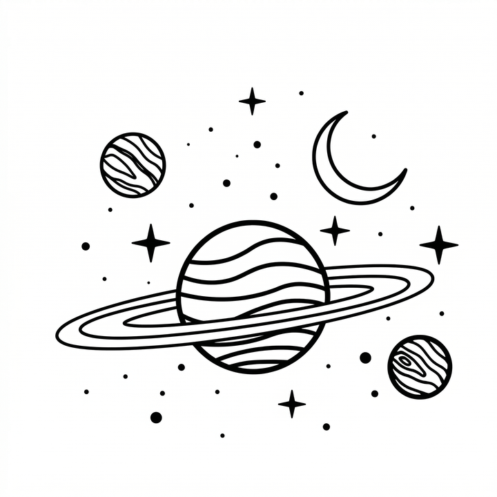 The artwork features saturn moon and planets.