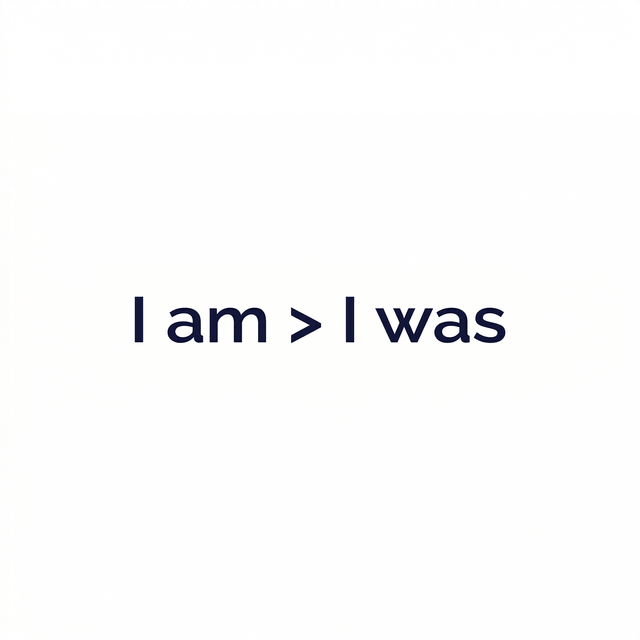 The artwork presents the visible text “I am > I was” as a lettering composition.