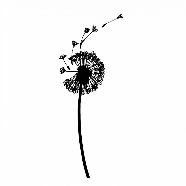The artwork features a blowing dandelion.