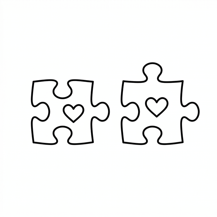The artwork features interlocking heart puzzle pieces.