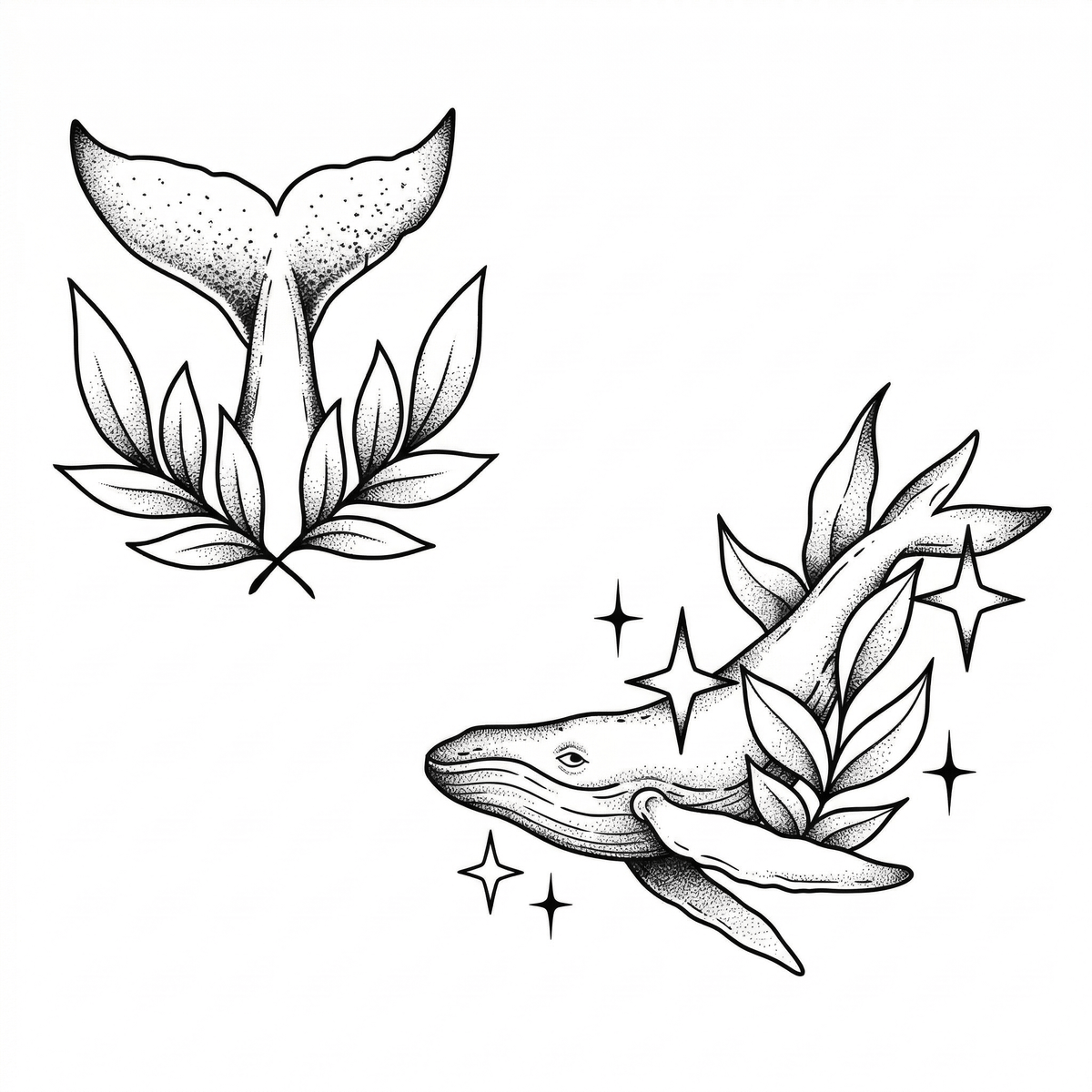 Illustrative whale temporary tattoo design