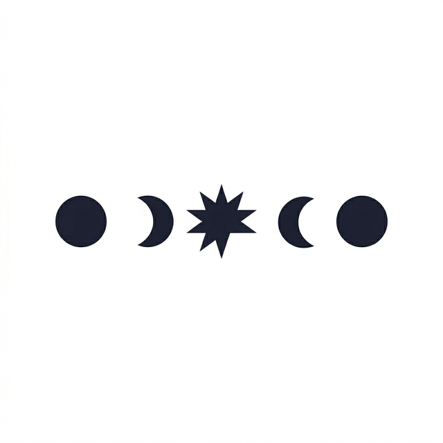 The artwork features a horizontal moon phase row.