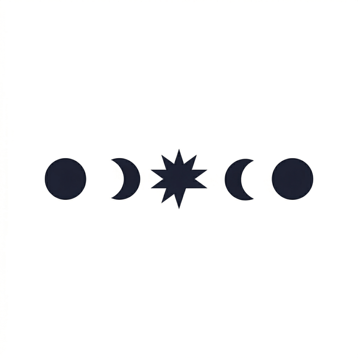The artwork features a horizontal moon phase row.
