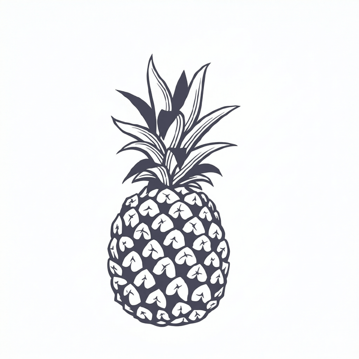 The artwork features a minimal detailed pineapple.