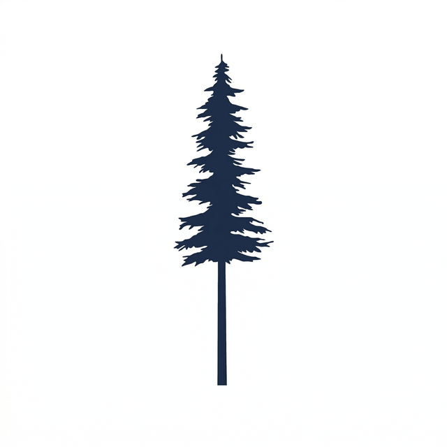 The artwork features a tall pine tree silhouette.