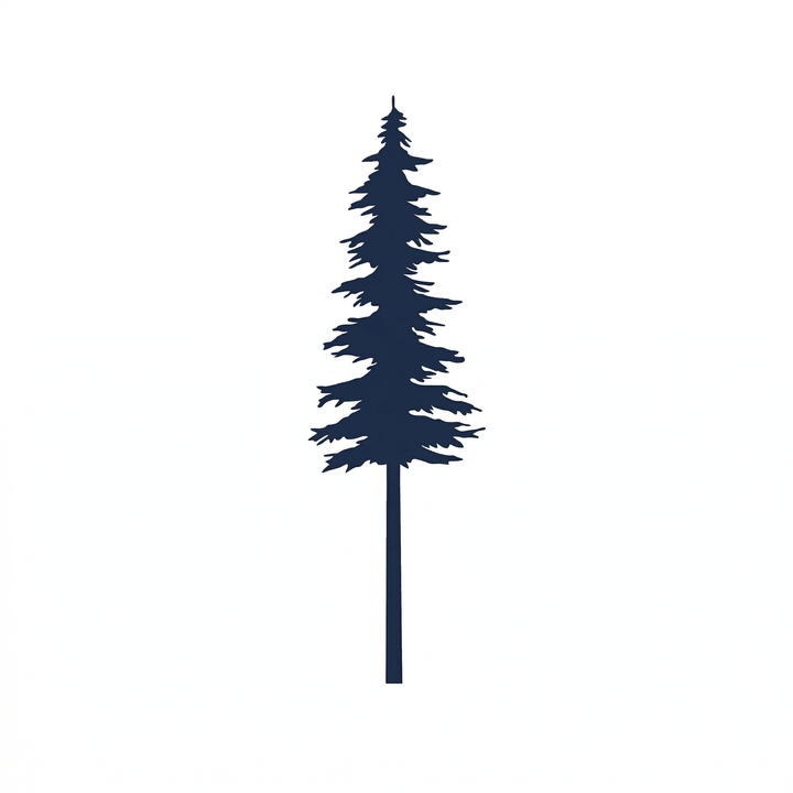 The artwork features a tall pine tree silhouette.