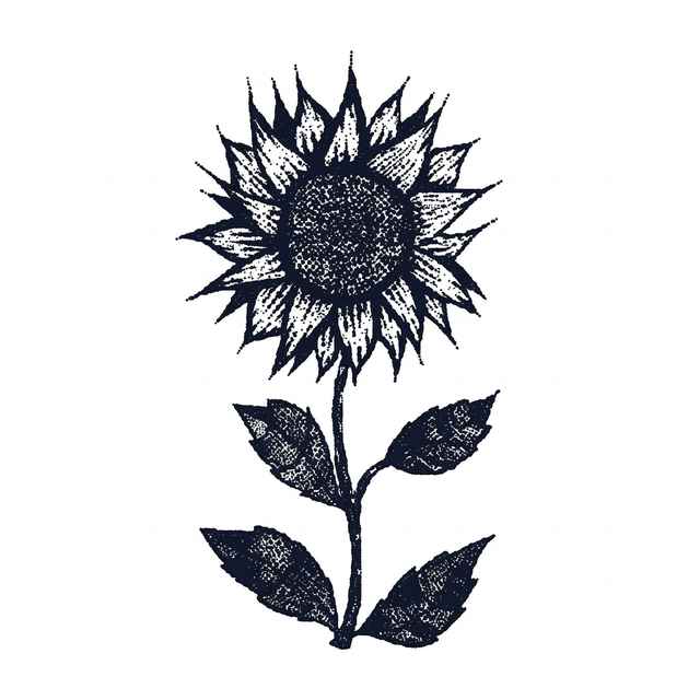 The artwork features an engraving engraved sunflower.
