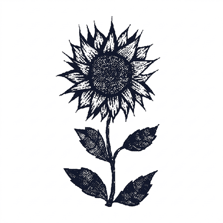 The artwork features an engraving engraved sunflower.