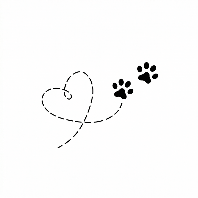 The artwork features a paw print heart trail.