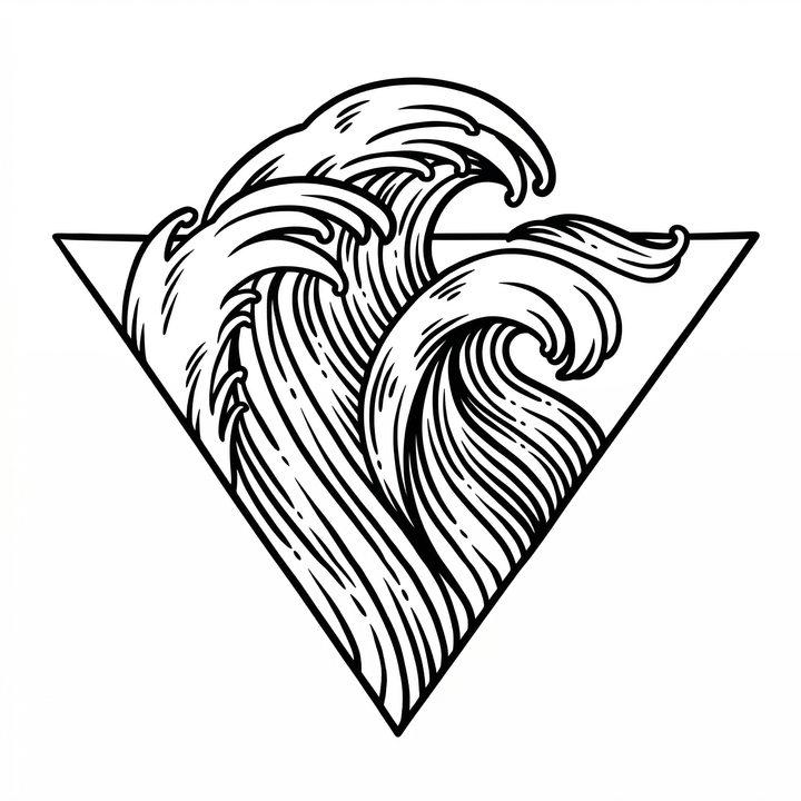The artwork features waves in triangle.