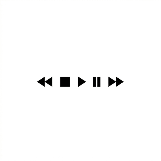 The artwork features minimal media control icons.