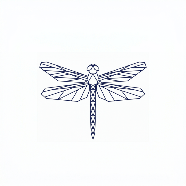 The artwork features a geometric origami dragonfly.