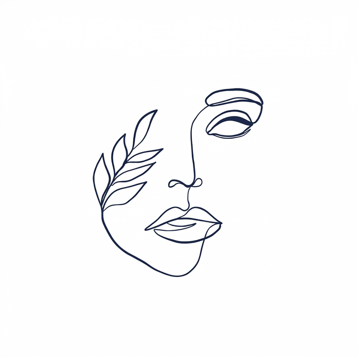 The artwork features a botanical abstract face.