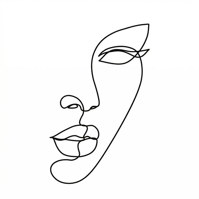 The artwork features an abstract one-line face.
