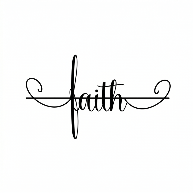 The cursive word faith combines with a long horizontal line and tall vertical stroke to form a cross-like flourish.
