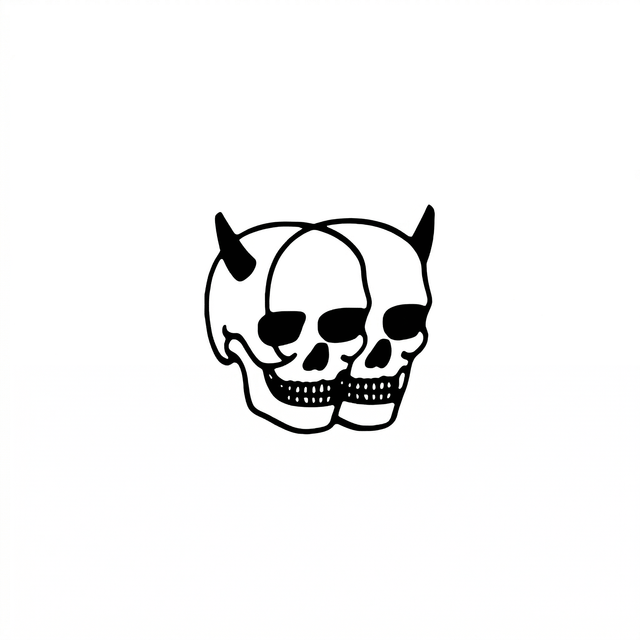 The artwork features overlapping horned skulls.
