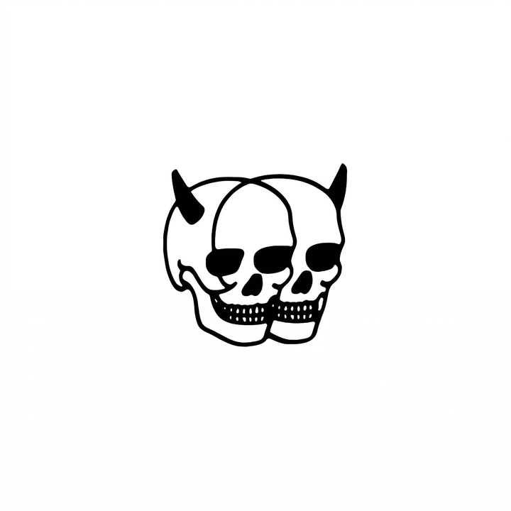 The artwork features overlapping horned skulls.