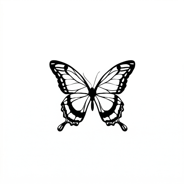 The artwork features a fine-line butterfly.