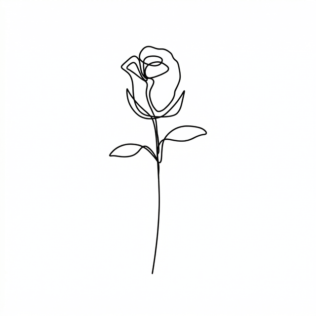 The artwork features a rosebud with straight stem.