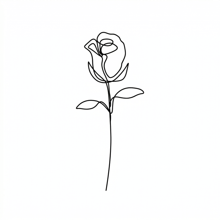 The artwork features a rosebud with straight stem.