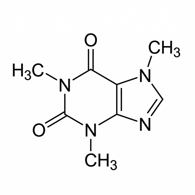 The artwork features a caffeine molecule.