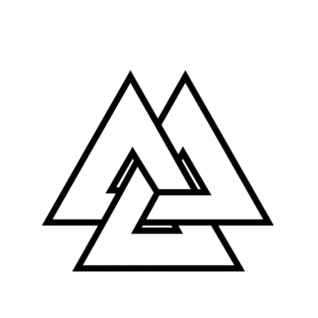 Three hollow triangles interlock to form a geometric knot; the visible structure is recorded without assigning a Nordic or Valknut cultural label.