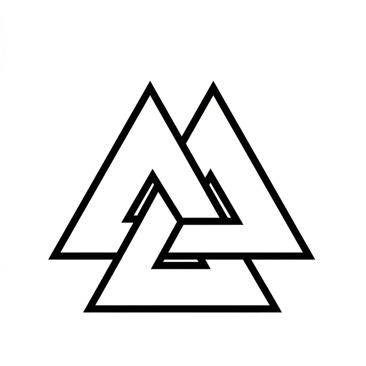 Three hollow triangles interlock to form a geometric knot; the visible structure is recorded without assigning a Nordic or Valknut cultural label.