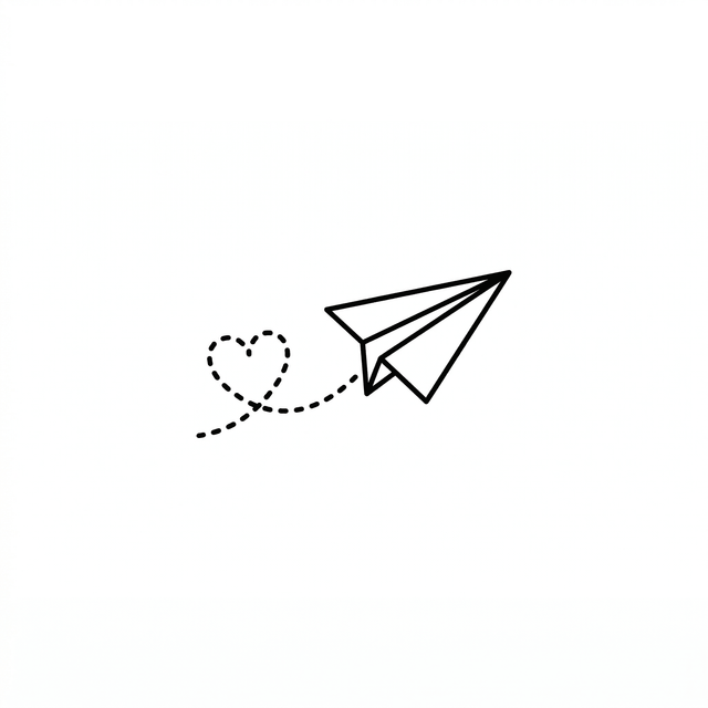 The artwork features a paper airplane heart trail.
