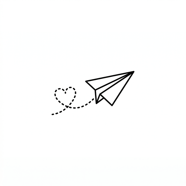 The artwork features a paper airplane heart trail.
