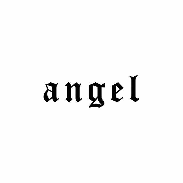 The lowercase word angel is set in sharp black Gothic blackletter.